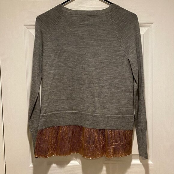 J. Crew Gray 100% Merino Wool Long Raglan Sleeve Pullover Metallic Hem Size XXS - Picture 3 of 8